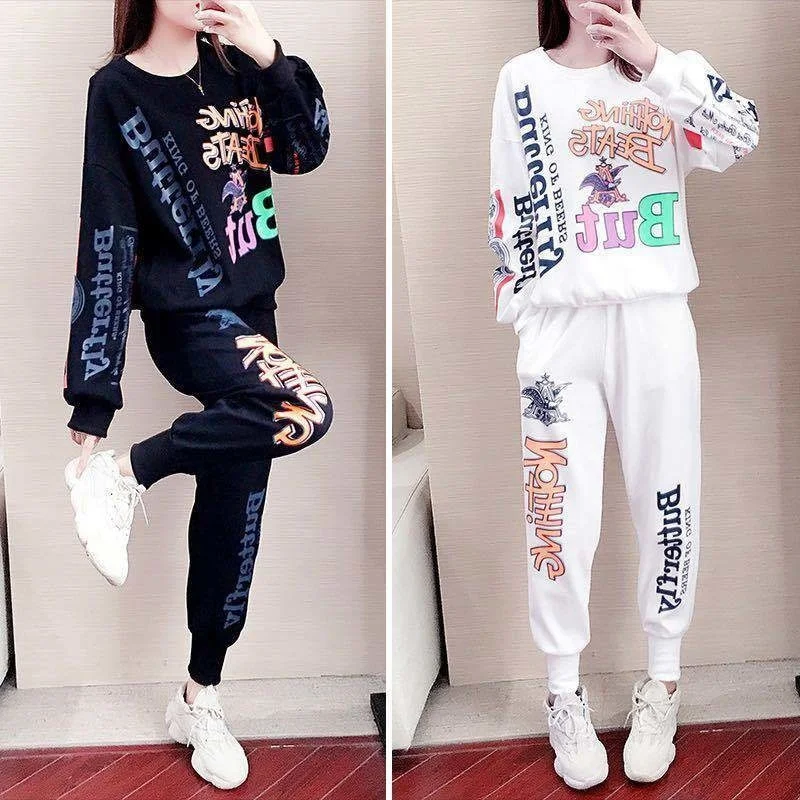 Women\'s Casual Sweat Suits 2024 Spring Autumn New Tracksuit Fashion Loose Long Sleeved Tops And Pants 2 Two Piece Set For Women