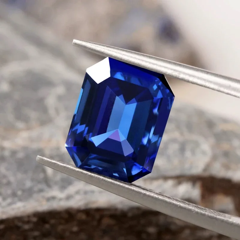 Lab Grown Sapphire Emerald Cut Royal Blue Color DIY Jewelry Making Ring Necklace Main Materials Selectable Certificate