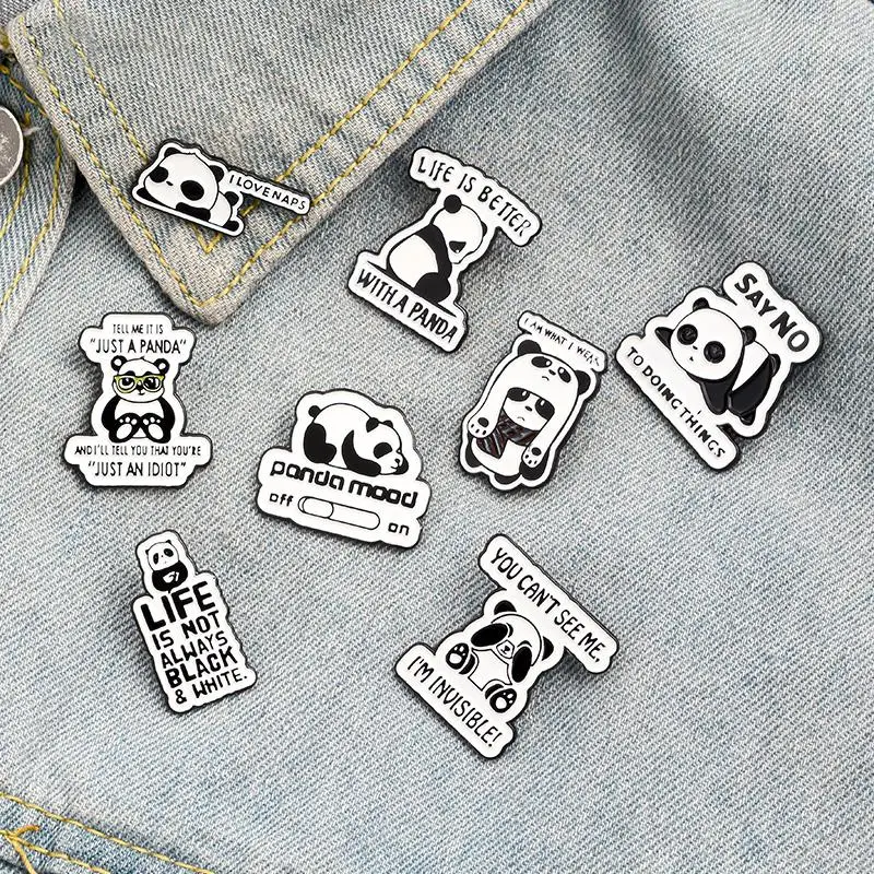 Panda Rolling Enamel Pin Custom Panda Quote Brooches for Bag Lapel Badge Buckle Funny Animal Jewelry Gift for Kids Friends