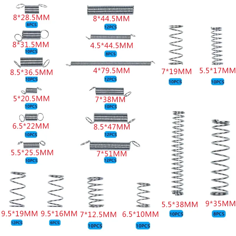 200 ชิ้นชุดฮาร์ดแวร์ความตึงเครียดสปริงการบีบอัดฤดูใบไม้ผลิชุดฮาร์ดแวร์ไฟฟ้า Torsional และ Extension Springs ชุด