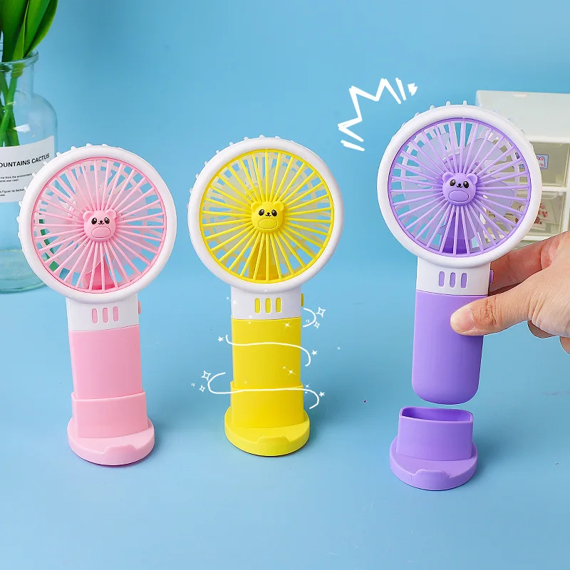 1 Pcs Summer Cartoon Cute Bear Handheld Small Fan Children Portable Mini Outdoor Battery Fan Children Birthday Gifts