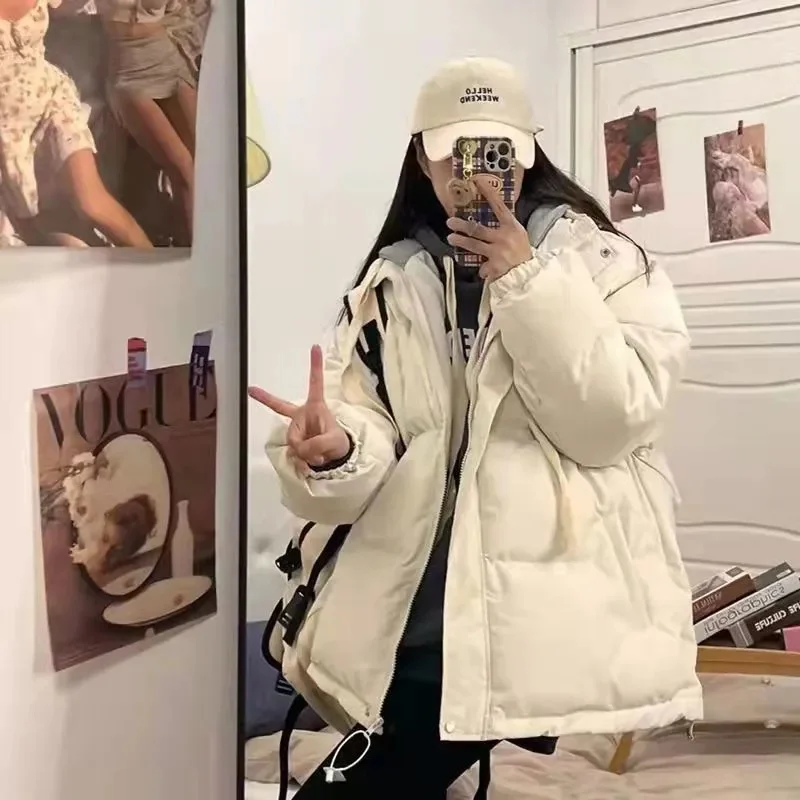 2023 Winter New Down Cotton Coat Simple Versatile Coat Women's Fake Two Pieces Student Loose Cotton Coat Bread Coat Korean Winte