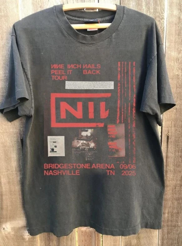 Sommer-Herren-T-Shirt aus Reiner Baumwolle im Vintage-Stil mit Nine Inch Nails-Motiv, Stylisch Locker und Atmungsaktiv, Geeignet für den Alltag