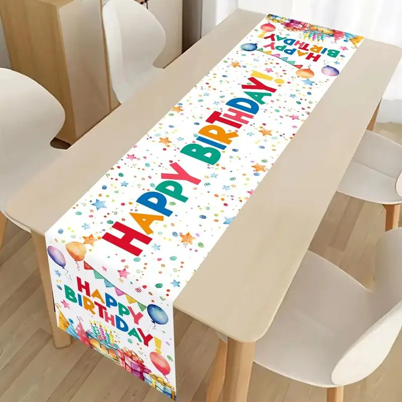 VIKAMA Happy Birthday Table Runner Colorful Confetti Dining Table Cover for Birthday Party Home Decoration