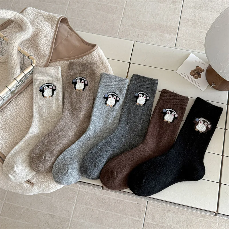 

12 pairs of cute penguin cotton socks for women in spring autumn new sweet thick warm comfortable simple casual women's socks