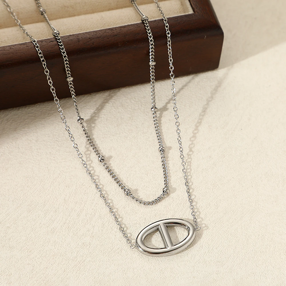 Stainless Steel Necklaces Modern Popular Pig\'s Nose Multilayer Chain New Design Necklace For Women Jewelry Design Sense Gifts