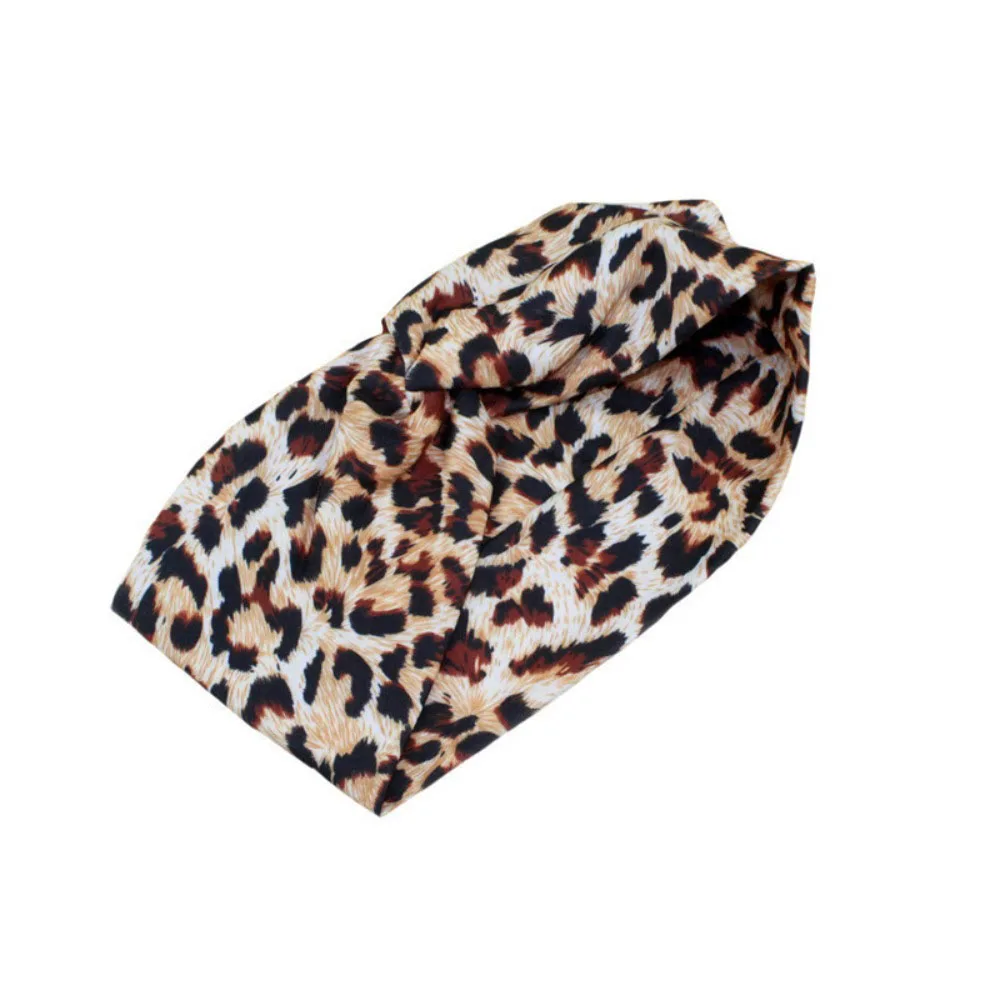 Wide Elastic Hairbands Leopard Print Head Wraps for Women Cotton Knotted Non Slip Boho Turban Workout Hair Accessories Headbands