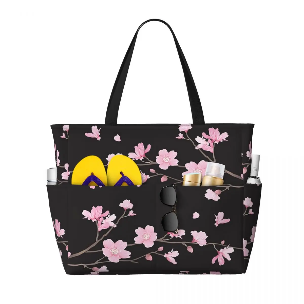 

Cherry Blossom Flower Plant Beach Tote Bag Sport Gym Yoga Duffle Large Tote Bag Women Travel Bag Fitness bag