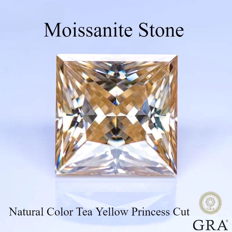 

Moissanite Stone Natural Color Tea Yellow Princess Cut Lab Grown Diamond For Charms Women Jewelry Making With GRA Certificate