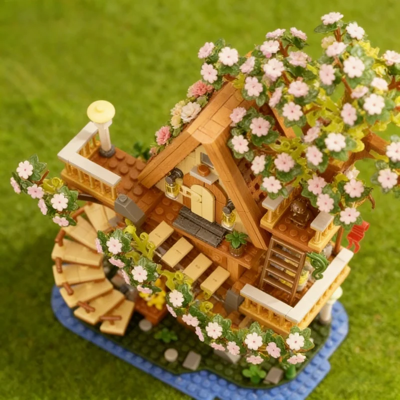 

Креативный новый детский строительный блок, три трансформации, дом на дереве Сакуры, архитектура, вид на улицу, цветок, вилла, украшение, кирпич