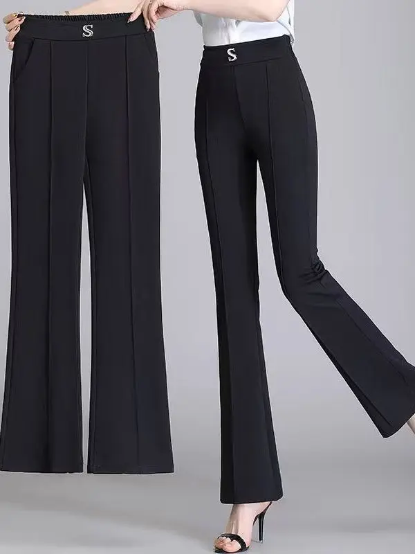 

High Waist Elastic Micro Flared Commuter Fashion Women's Pants Spring Summer New Arrival Polyester Fiber High Waist Pants