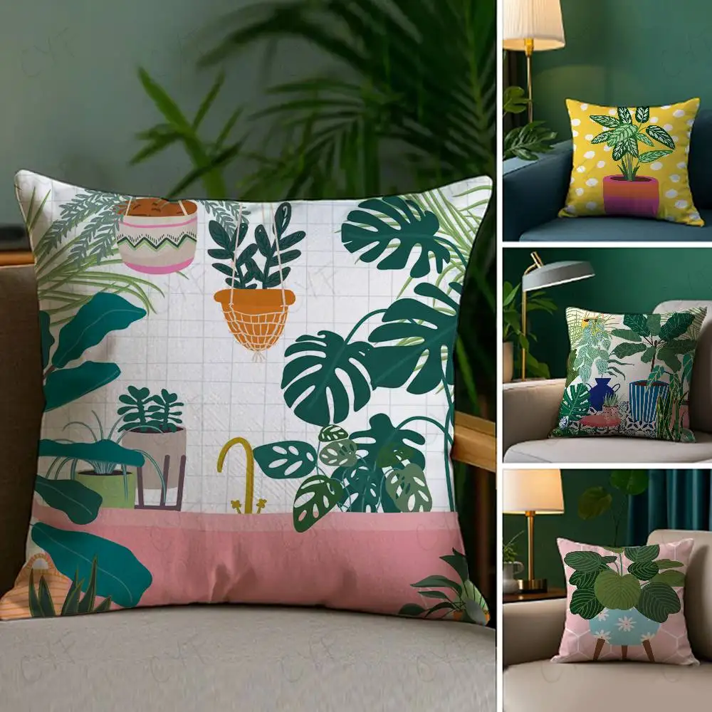 

Botanical House Plants Boho Retro Vase Pillow Case Custom Printed Brushed Fleece Pillow, Baby Skin-Touch, Eco-Friendly Dye-Subli