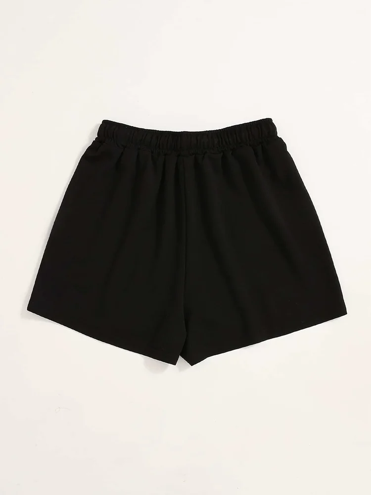 Letter Print Drawstring Shorts, Casual Slant Pockets Shorts For Spring & Summer, Women's Clothing