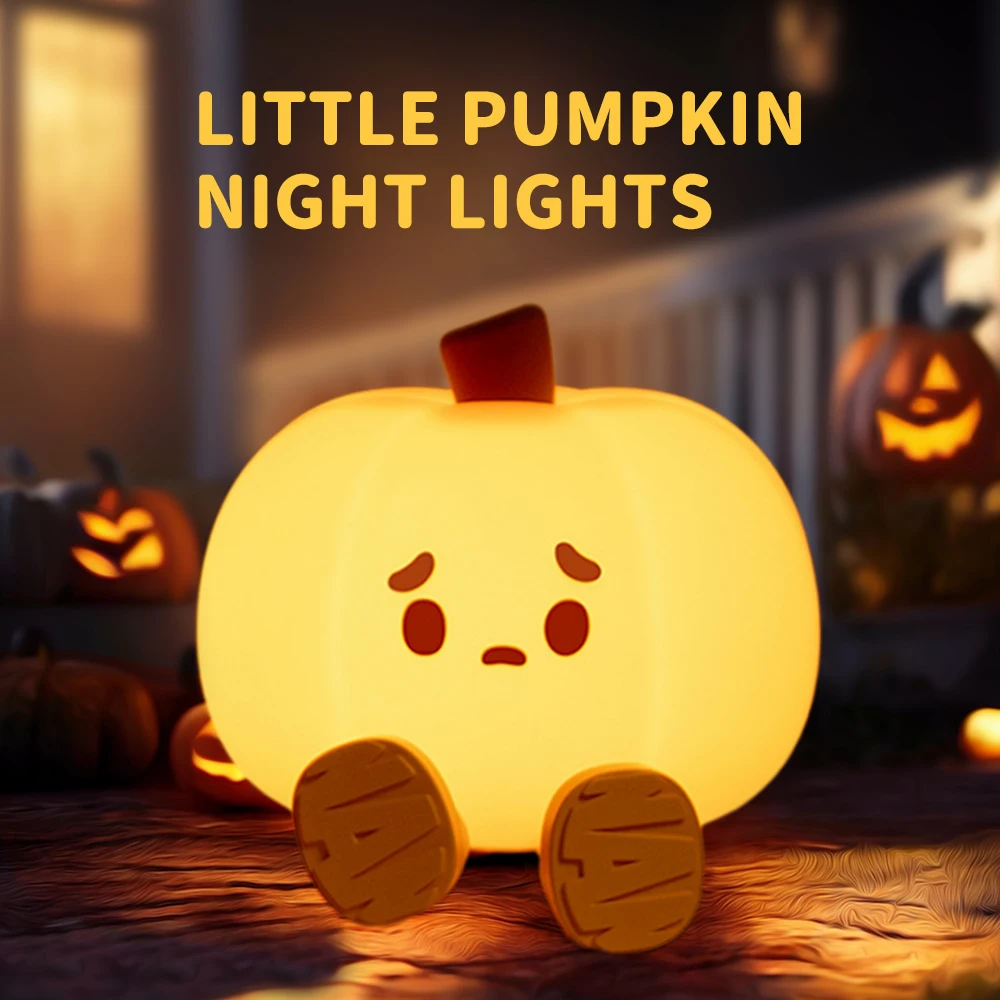 Halloween pumpkin Night light Cute soft silicone lamp Room decoration Timed dimmable bed decoration Children baby Halloween gift