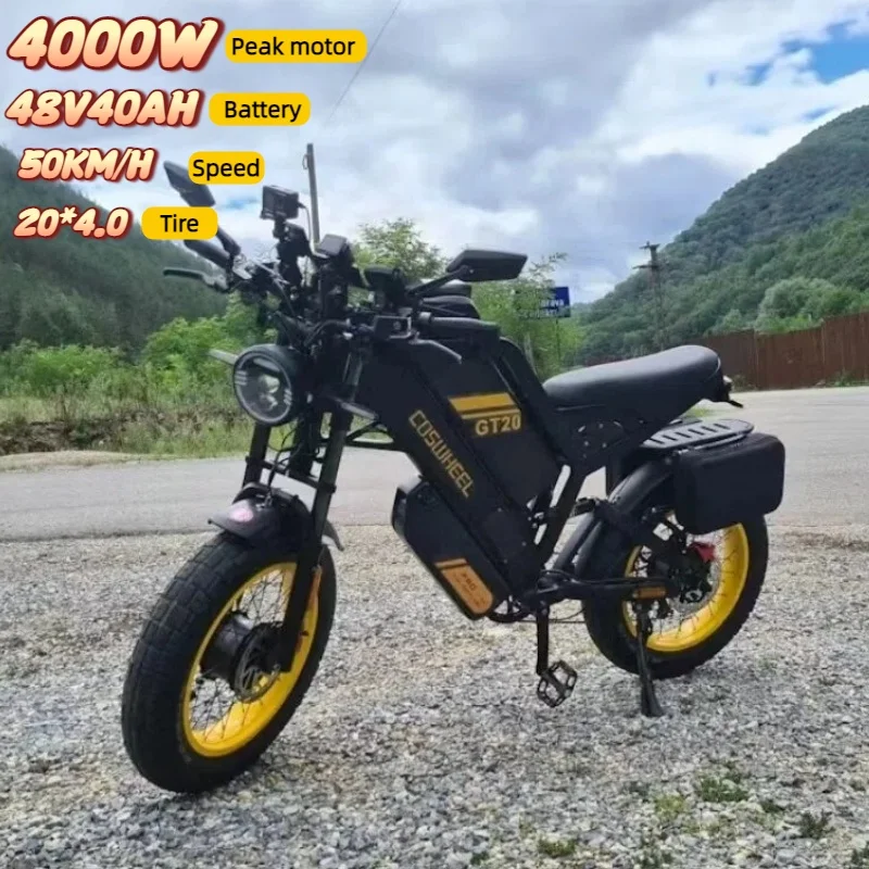 Electric bike GT20PRO peak 4000W motor 48V40AH dual battery off-road electric bicycle 20*4.0 tires all-terrain rideable e-bike image 1