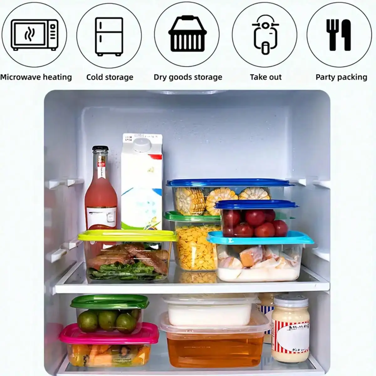 10 Randomly Colored Lunch Boxes, Transparent Rectangular Food Storage Boxes with Sealed Lids, Stackable