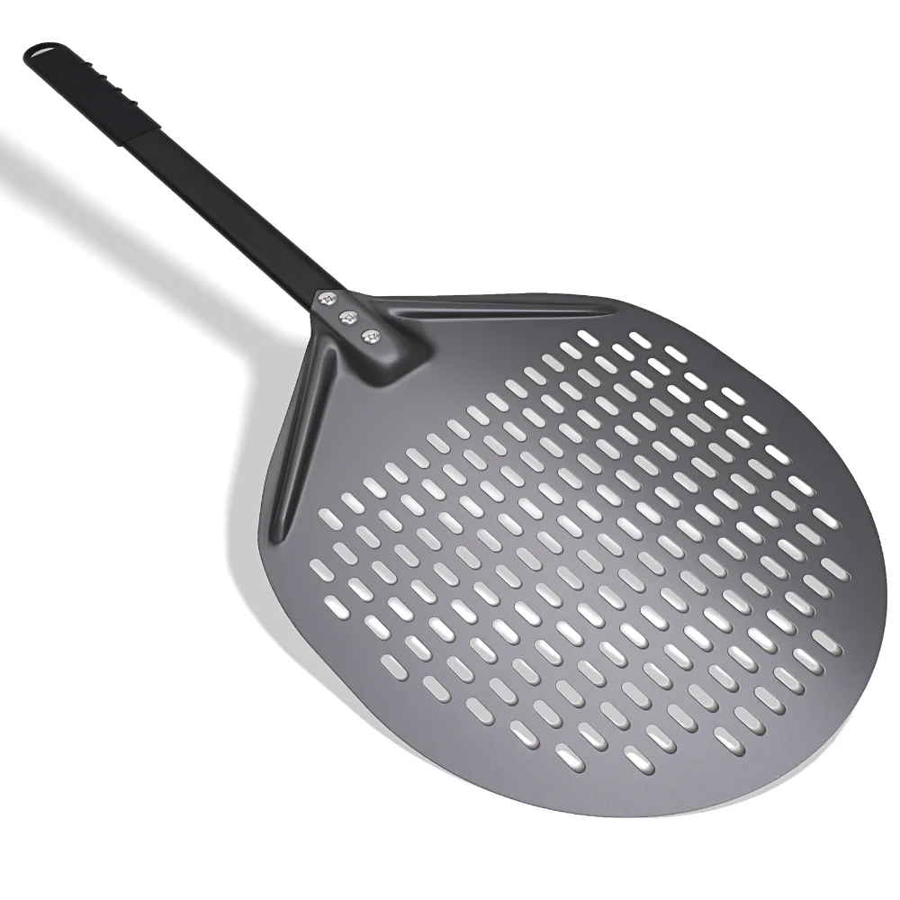 Pala para Pizza perforada de aluminio de 12 pulgadas, cáscara con mango desmontable, horno antiadherente, paleta para hornear, espátula, accesorios para convertidores