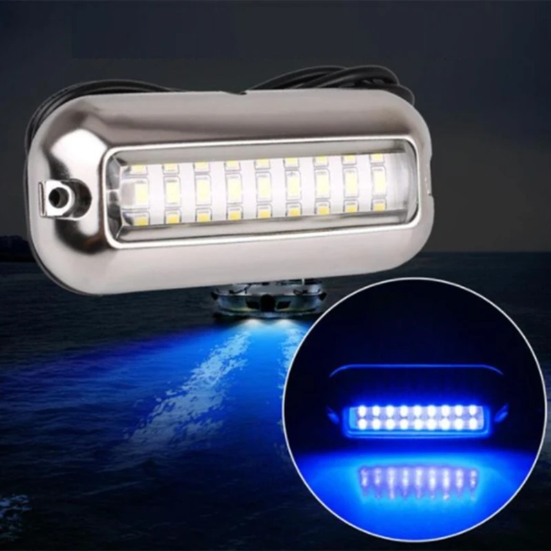 Lampada da poppa per pontone subacqueo in acciaio inossidabile con 27 luci a LED per barche marine impermeabili. Luci posteriori