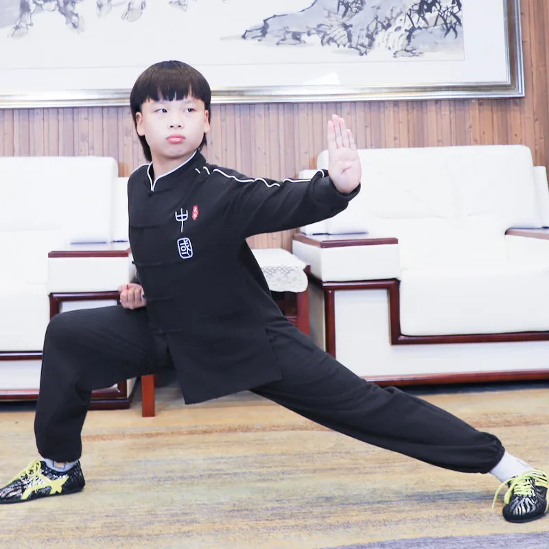 Spring New Kids Martial Arts Uniform Wushu Performance Outfit Dojo Training Practice Tracksuit For Boys Girls