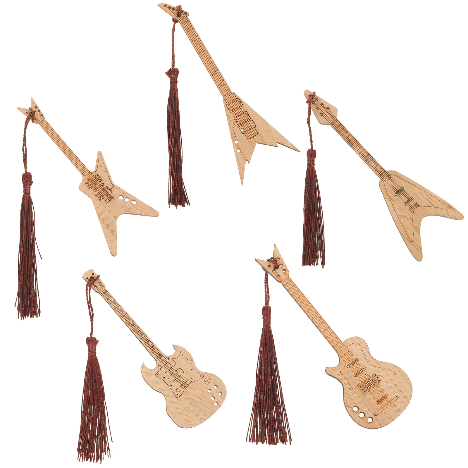 5 Pcs Retro Musical Instrument Bookmark Tassel Design Bookmarks Label Gifts Bamboo