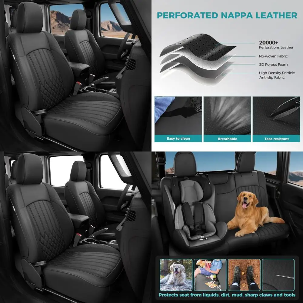

Чехлы на сиденья для Jeep Wrangler 4-дверные JL 2026 2025 2024 2023 2022 2021 2020 2019 2018 Чехлы на сиденья на заказ Полный комплект из искусственной кожи с