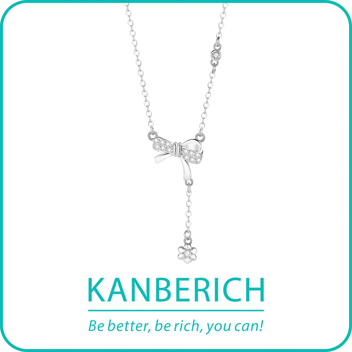 

Kanberich S925 Real Sterling Silver Cubic Zirconia Bowknot Pendant Clavicle Chain Necklace