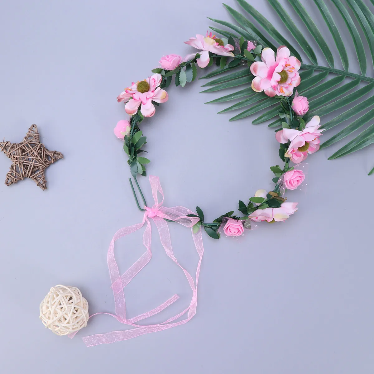 

Pink Bohemia Floral Simulation Flower Headband Elegant Hair Accessory for Wedding Party Festival Beach Holiday