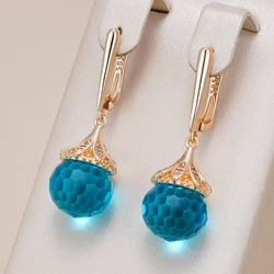 Kinel Hot Luxury Blue Crystal Ball Drop Earrings Women Trendy 585 Rose Gold Color Natural Zircon Accessories Daily Fine Jewelry