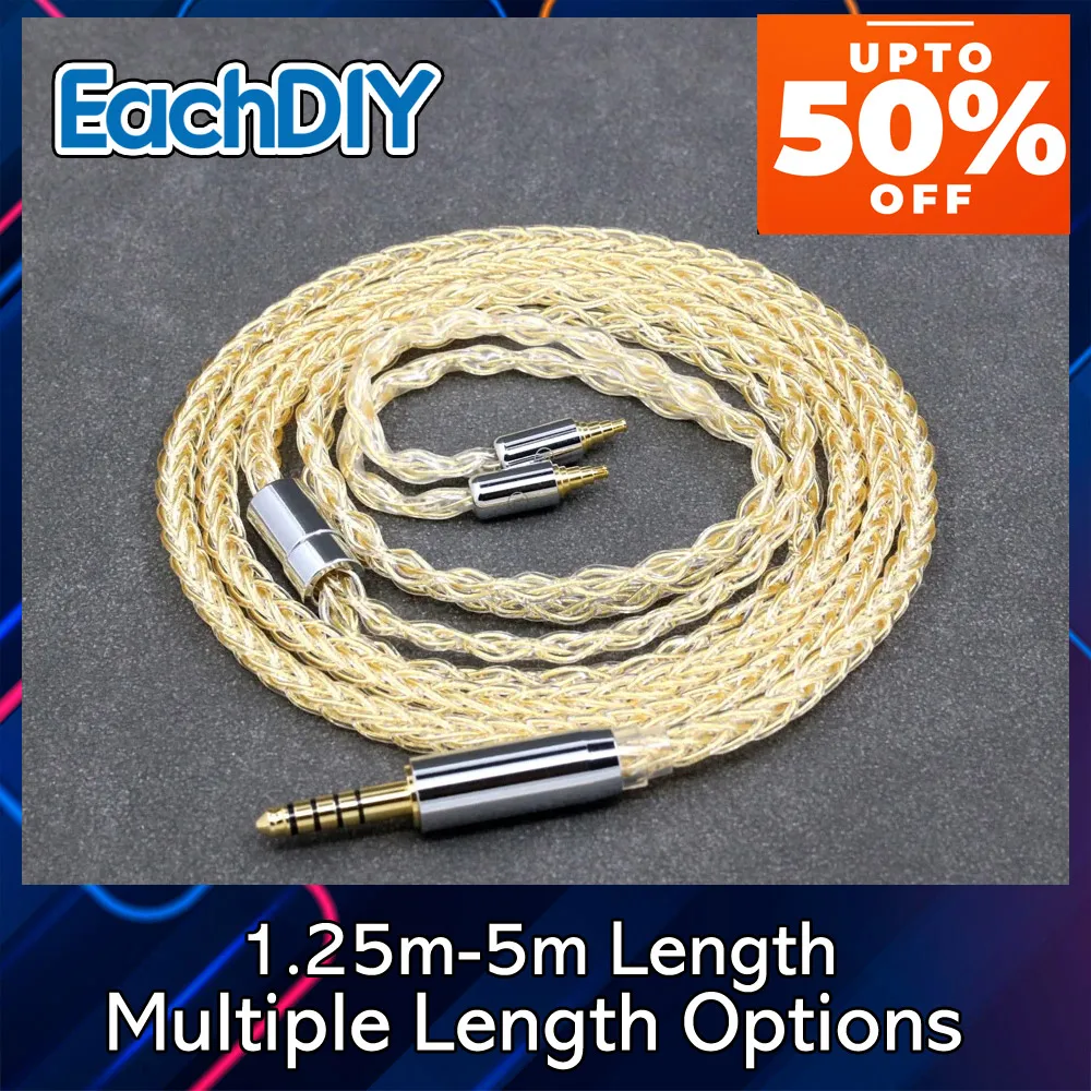 8 Core 99% 7n كابل سماعة أذن مطلي بالذهب عيار 24 قيراط من الفضة النقية لـ Sennheiser IE40 Pro IE40pro 8816