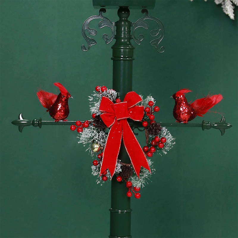 Simulation cast iron flower design Xmas decor snowing light Outdoor park street decorative Vintage Christmas lamp post