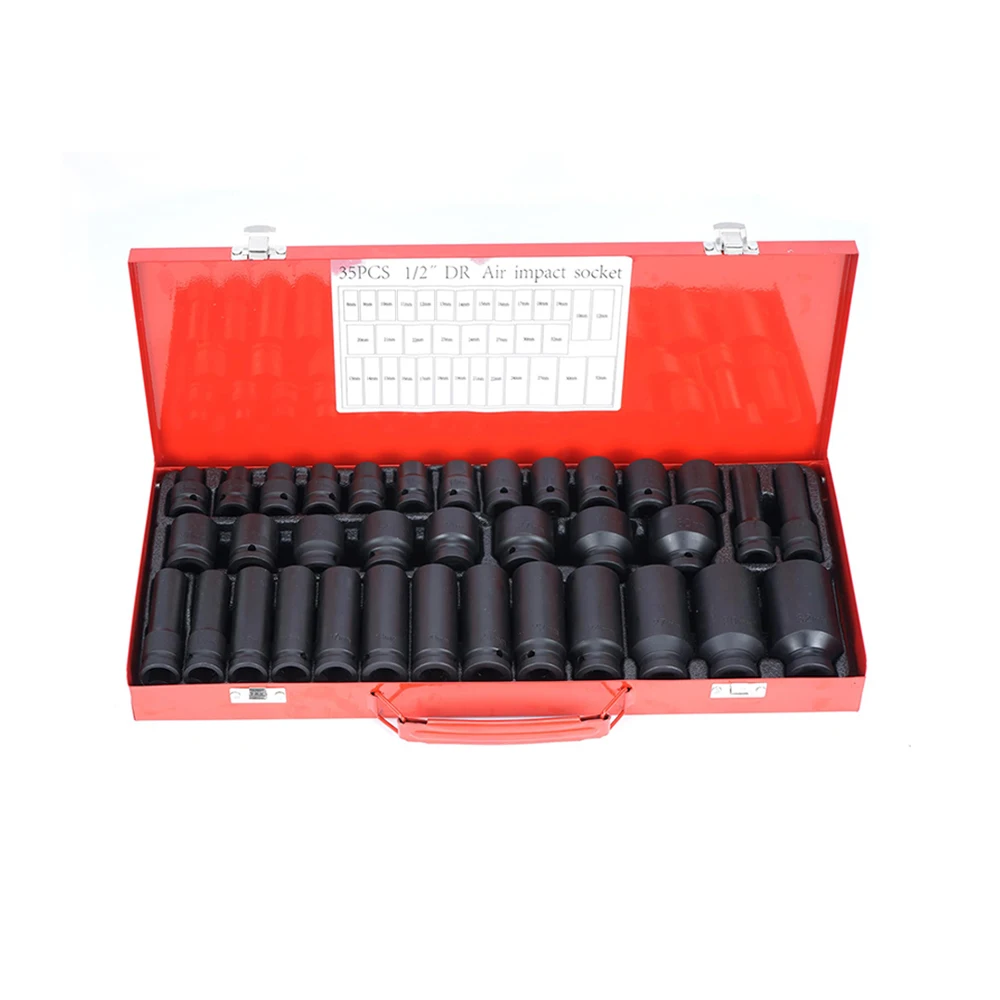 Podofo 35 pièces 1/2 "entraînement jeu de douilles à Impact profond 6 douilles broches axe écrou Garage atelier voiture Auto camion réparation outils à main