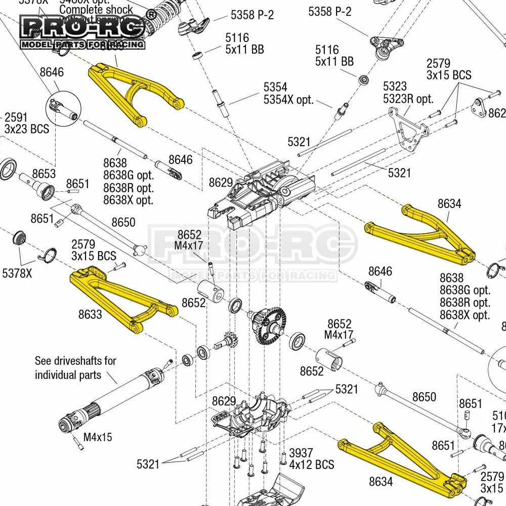 Brazo de suspensión trasera de aleación de aluminio superior, inferior, izquierda y derecha 8633 8634 para TRAXXAS 1/10 e-revo 2,0 VXL 86086-4 pieza de coche Rc