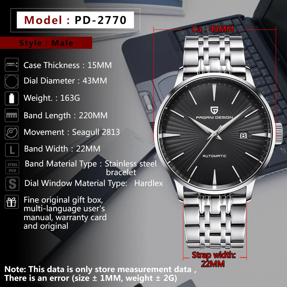 2026 PAGANI DESIGN Old-Money Style Men's Automatic Mechanical Watches 43MM Hardlex Stainless Waterproof Business Gentleman Watch