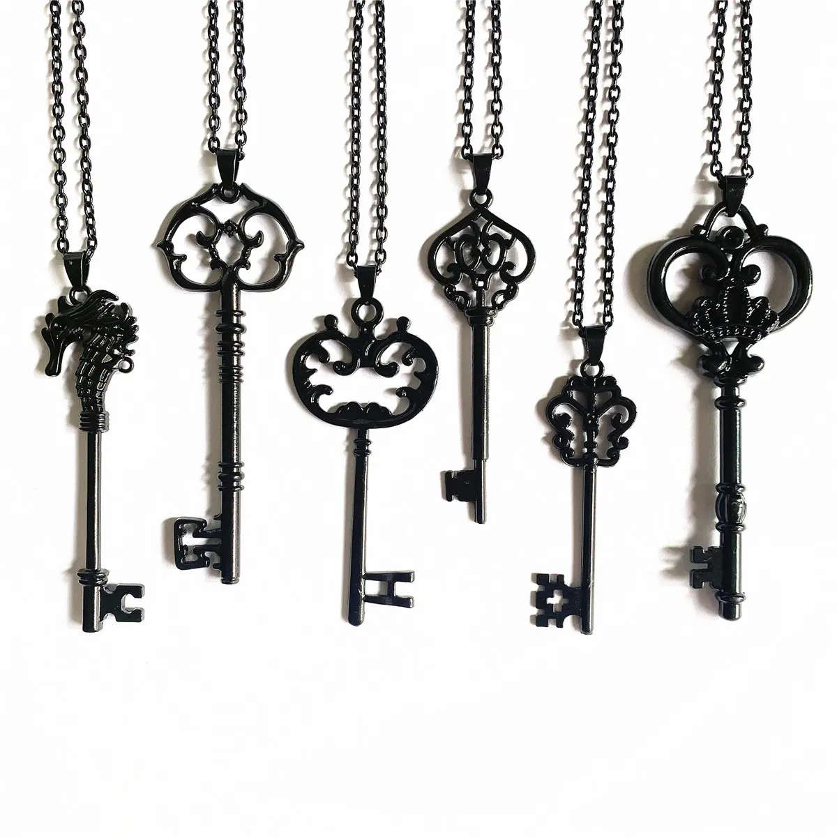 Vintage Mystery Skull Key Charm Necklace For Woman Man Hell Gate Key Fashion Gothic Jewelry Gift Silver Color Wizard Accessories - view 4