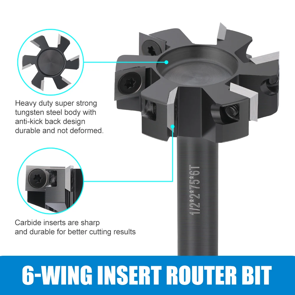 HAMPTON 1/2 Shank CNC Spoilboard Surfacing Router Bit Upgrade 6-skrzydłowy wiertło do strugania płytek drewnianych Frez do spłaszczania drewna