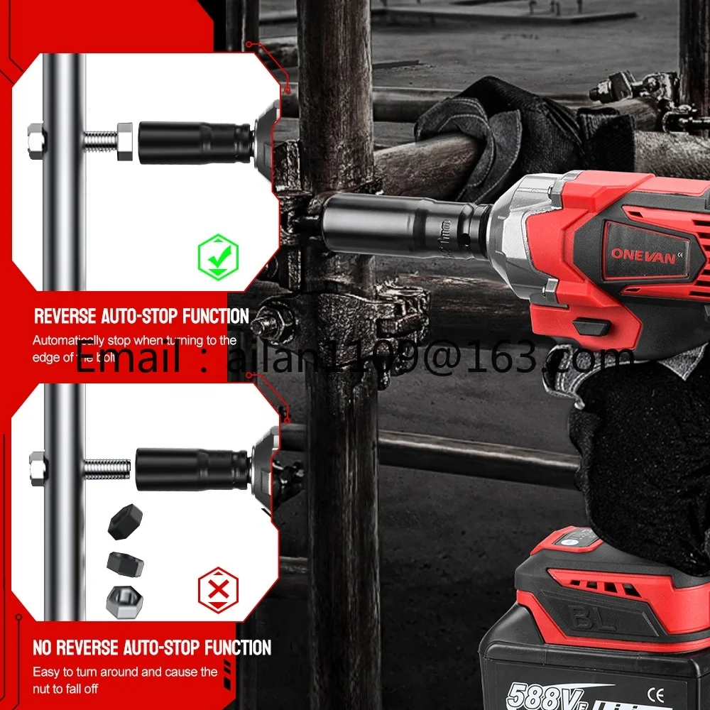 1200N.M Torque Brushless Electric Impact Wrench Cordless Wrench Power Tool with 588VF Battery 1/2