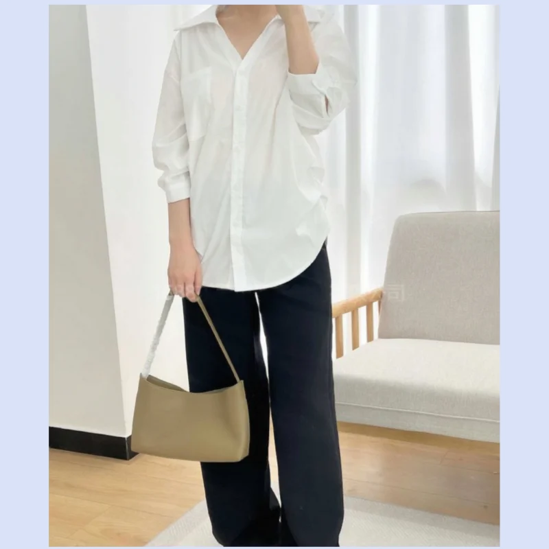 Minimalist Italian calfskin bag, versatile, simple, light luxury, niche, single shoulder bag, French bag, underarm bag