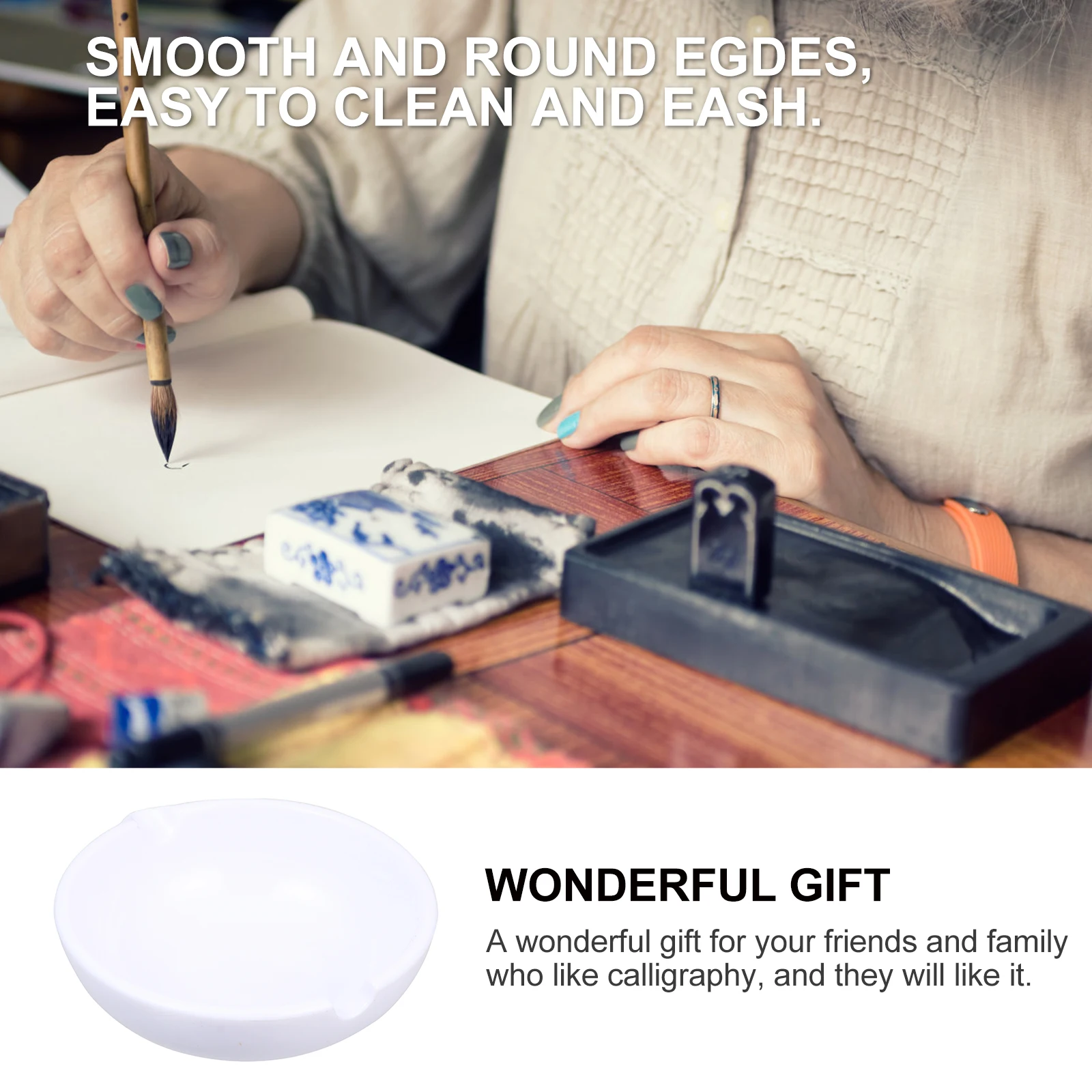 

Ink Plate Pen Rest Calligraphy Dish Tray Versatile Plastic Brush Imitation Porcelain Chinese