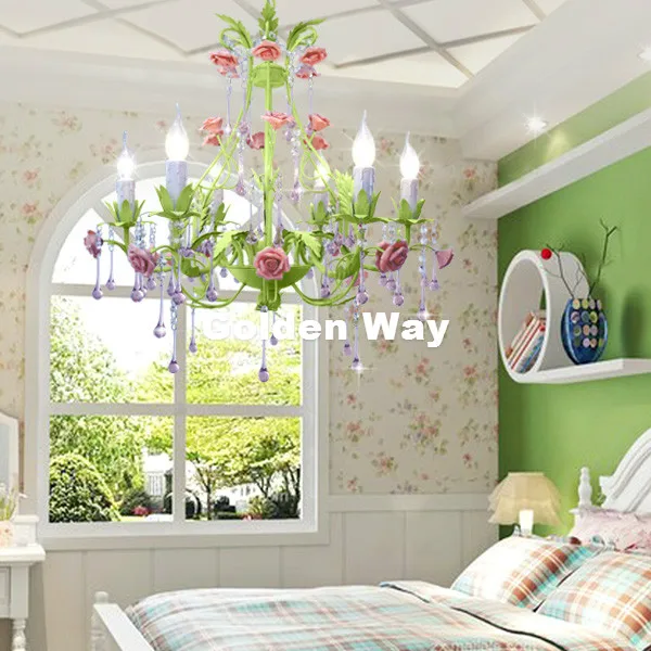 Green European Chandelier lamp Lustre Light 6L/8L Sizes Pink Rose Flower Chandelier Light Fixture E14 Decoration Chandelier image 4