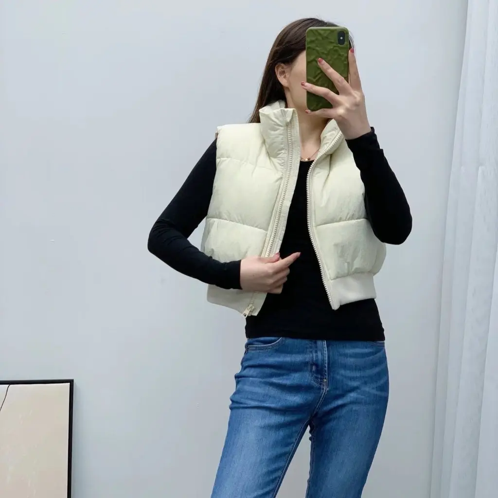 

Women's Cotton-Padded Jacket Vest Short Sleeveless Top Solid Color Casual Fashion Spring Autumn European American Style
