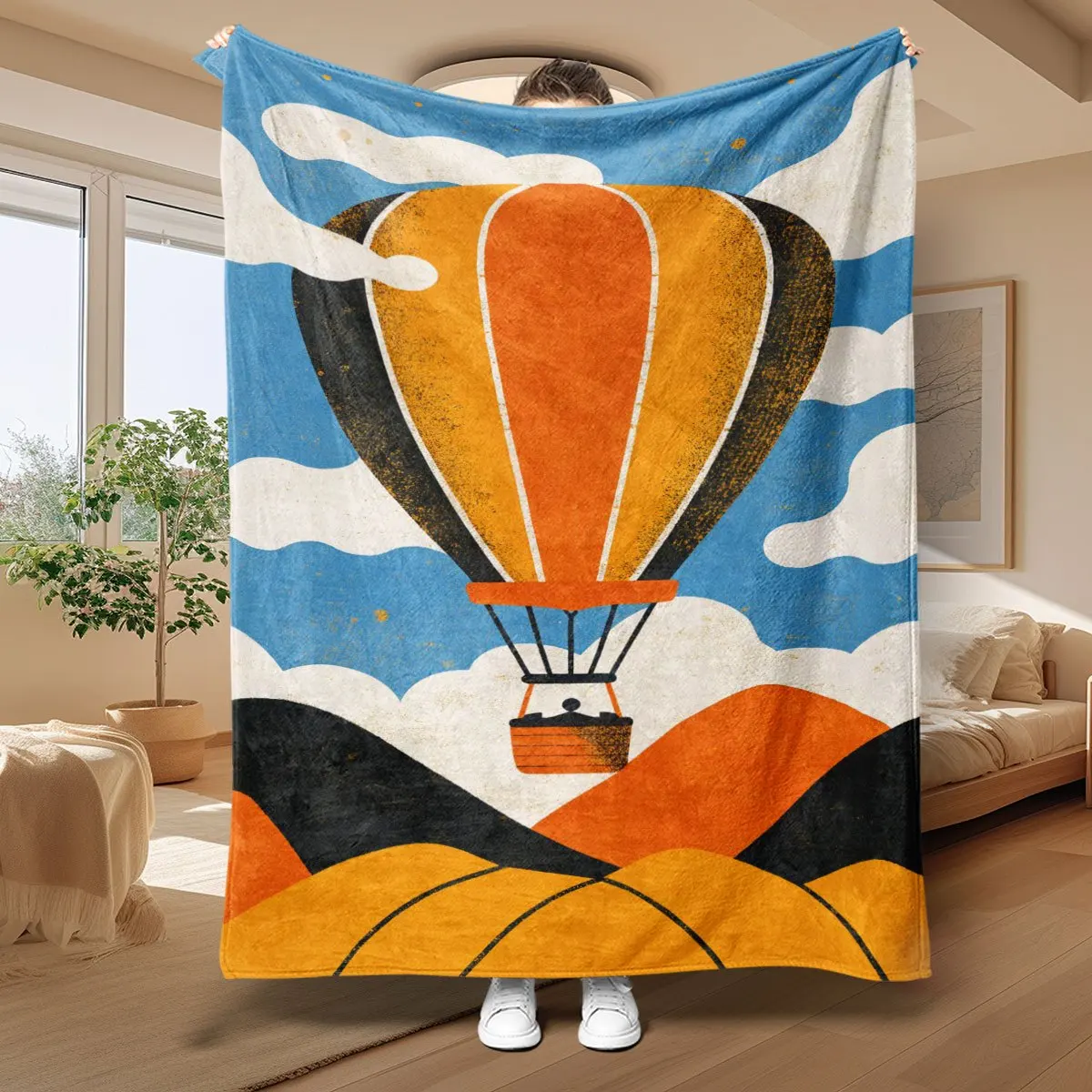 Large Vintage Hot Air Balloon Tapestry Throw Blanket Boho Wall Art Decorative Rustic Retro Sky Pattern 150x200cm