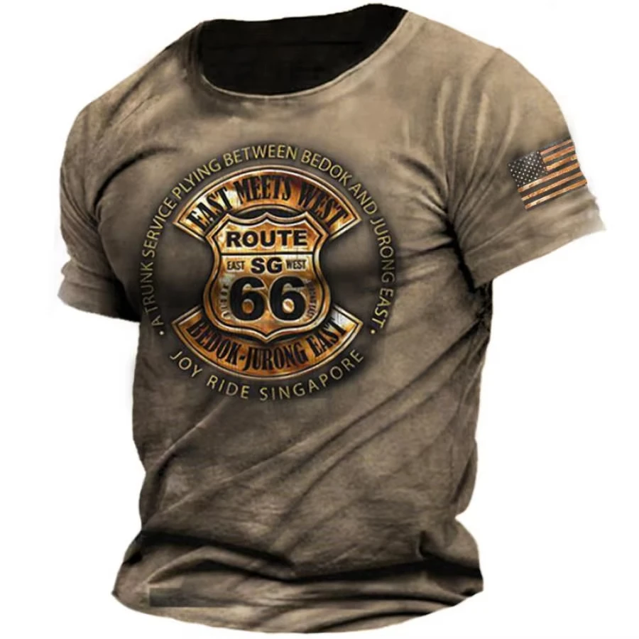 

Summer Hot Sell Men's Clothing 3d Printed Men's Route 66 Pattern T-Shirt Man Loose Vintage Casual Oversized Short-Sleeved Top