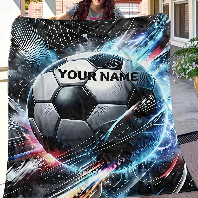 1 customized football blanket with personalized name suitable for bed, sofa, office or camping, soft plush parabolic shape, vibr