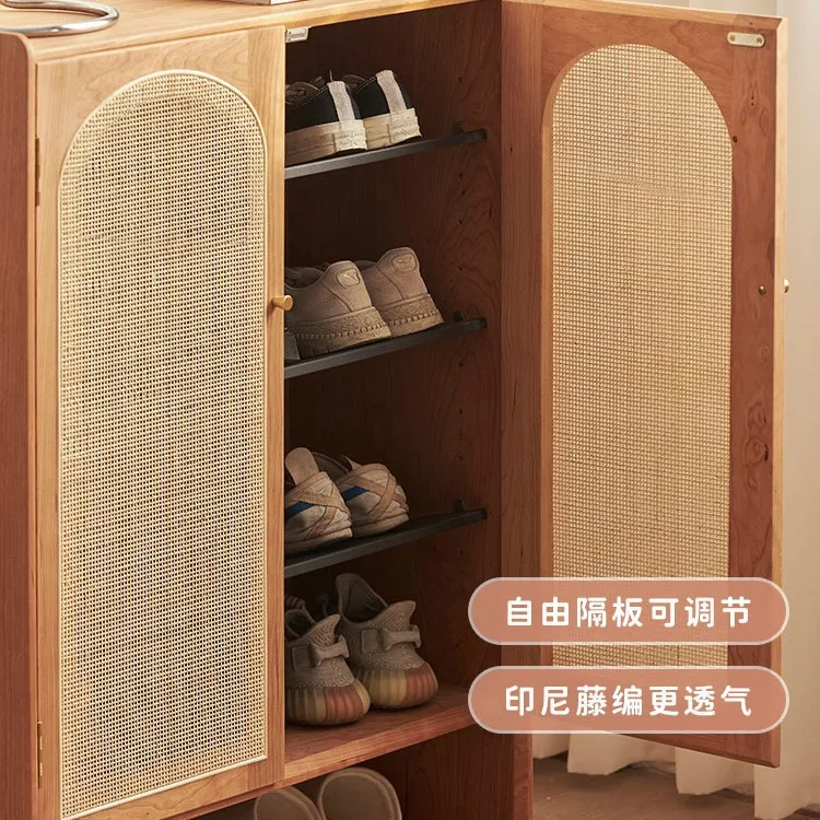 Living room solid wood shoe cabinet household entry rattan large-capacity storage cabinet B & B multi-functional storage cabinet