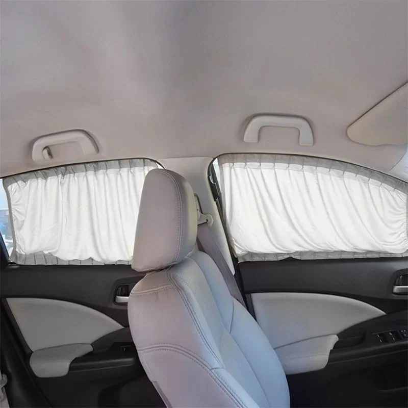 Aluminum Rails Shrinkable Car Front Rear Windows Sun Shade Visor Sunshade Curtain - Gray (Pack of 2)