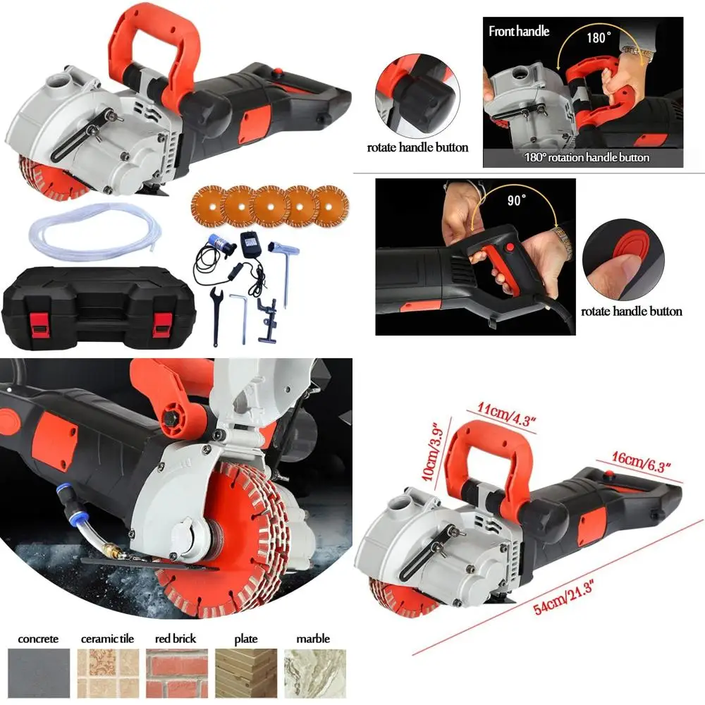 ماكينة قطع الأخدود الجدارية الكهربائية 110 فولت 4800 وات مع صندوق حمل و5 شفرات منشار لفتق الحائط ومطاردة الطوب #1