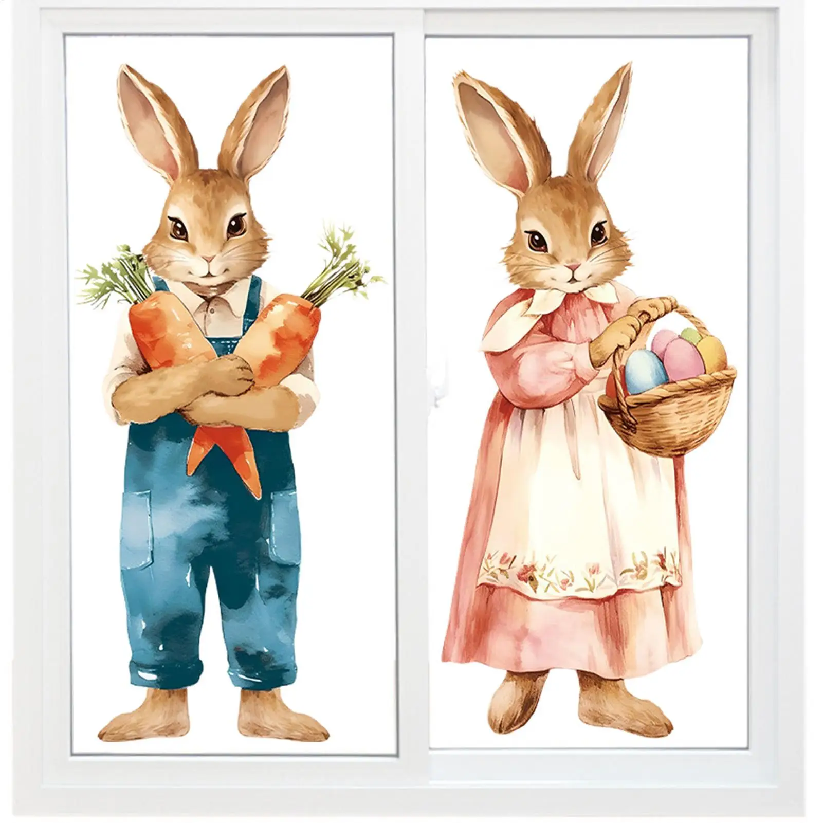 Oster-Fenstersticker 2 Stück Niedliche Statische Aufkleber Extra Große Osterhase-Fensterdekoration für Zuhause Geschäfte Türen