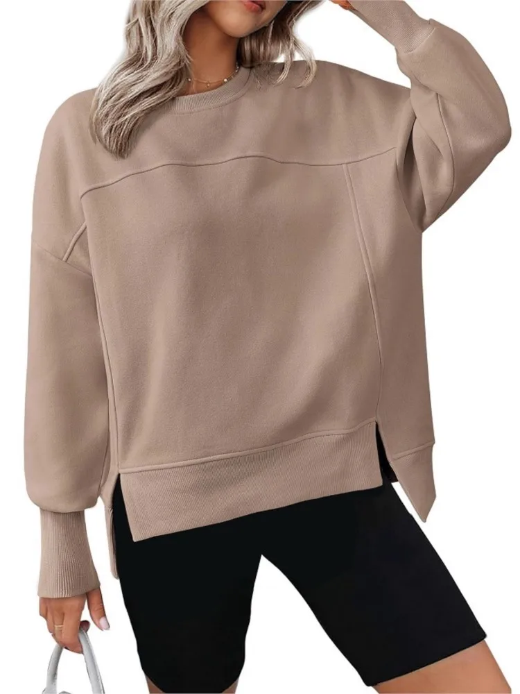 Autumn Women Sweatshirts Long Sleeve Sports Style Hoodless Sweatshirt Solid Color Round Neck Pullover Casual Ropa De Mujer Tops