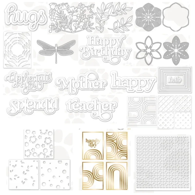 

Happy Birthday Flowers Dragonfly Hugs Mother Letter Metal Cutting Dies Hot Foil Scrapbooking Diary Decorate Embossing 2024 New