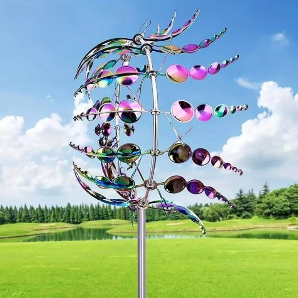 Kinetic Wind-Powered Metal Garden Windmill 360° Rotating Battery-Free Ground Stake for Yard Lawn Patio Park Outdoor Decoration